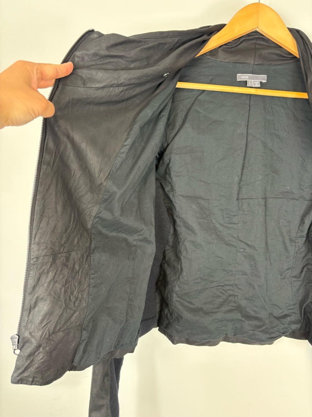 Vince Black Leather Scuba Jacket Sz L - Picture 11 of 14